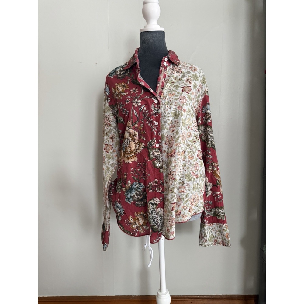 Boho Floral Patchwork Cotton Indie Button Up‎ Shirt Top Blouse. Western Festival